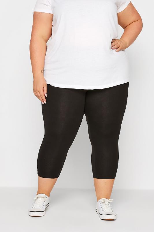 Plus Size Black Cotton Cropped Leggings | Yours Clothing 1