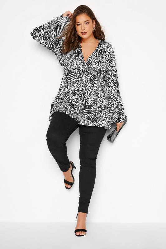 LIMITED COLLECTION Curve Black Mixed Animal Print Wrap Top 2