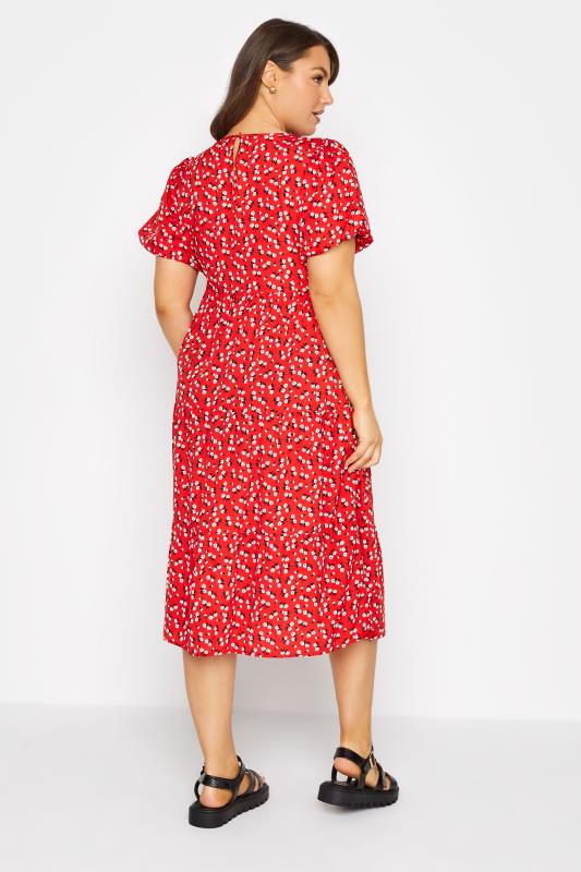 Curve Red Ditsy Print Tiered Smock Midaxi Dress 3
