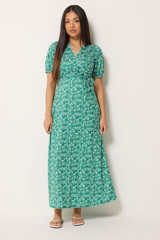M&Co Petite Green Ditsy Floral Print Maxi Wrap Dress | M&Co 1