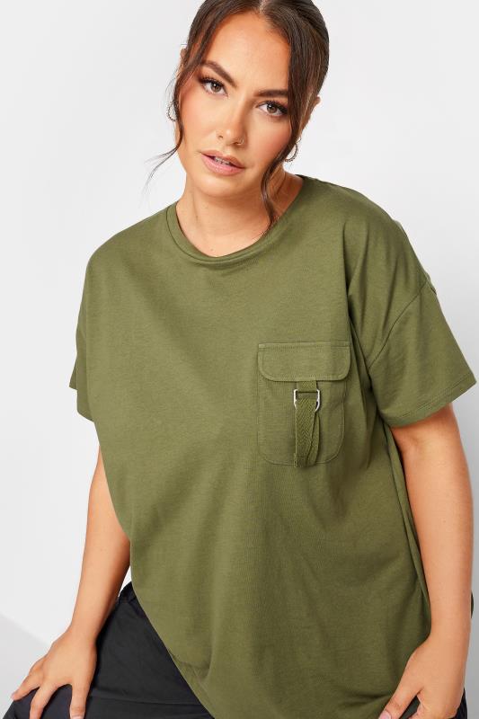 LIMITED COLLECTION Plus Size Khaki Green Utility Pocket T-Shirt | Yours Clothing 5