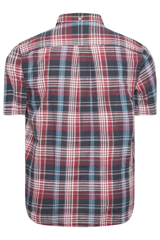FARAH Big & Tall Red & Blue Short Sleeve Check Shirt | BadRhino 4
