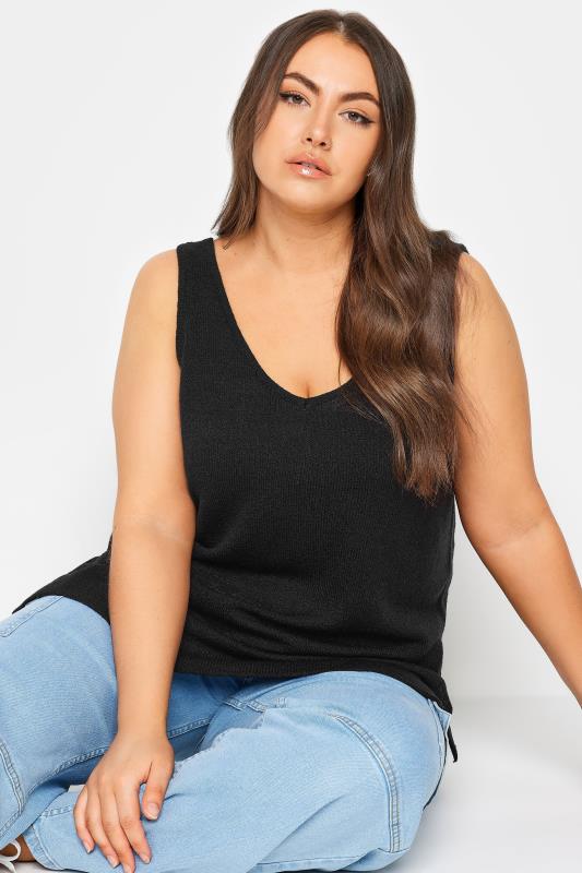 YOURS Plus Size Black Knitted Vest Top | Yours Clothing 5