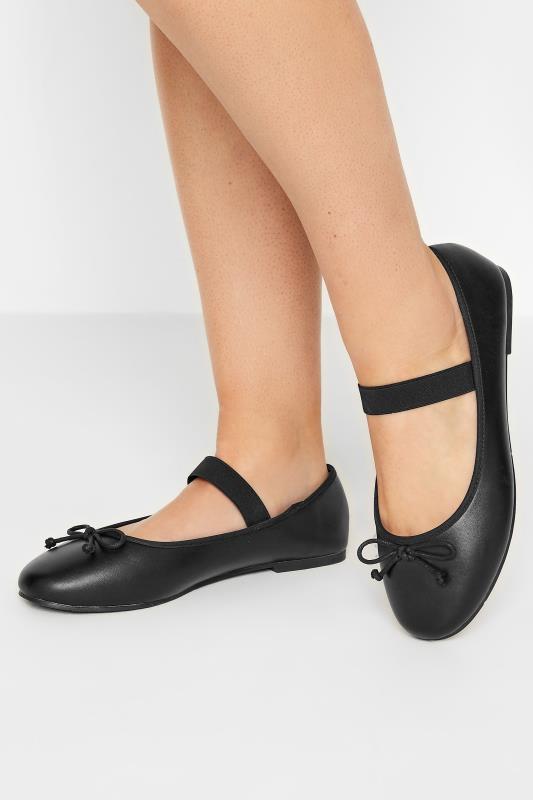 Black Mary Jane Ballerina Pumps In Wide E Fit & Extra Wide EEE Fit | Yours Clothing 1