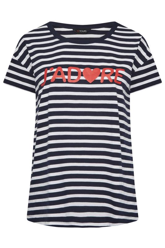 YOURS Plus Size Navy Blue Stripe 'J'adore' T-Shirt | Yours Clothing 7