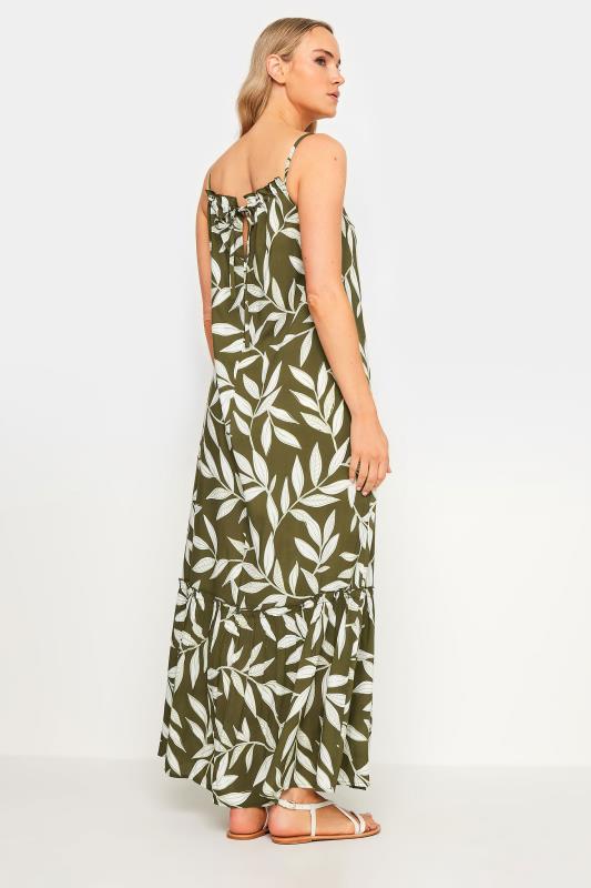 LTS Tall Women's Olive Green Leaf Print Ruched Neck Maxi Dress | Yours Clothing 4