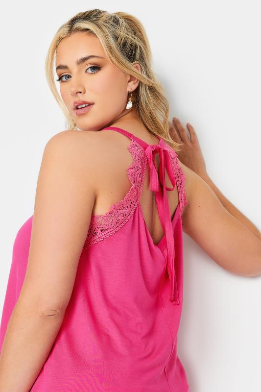 LIMITED COLLECTION Plus Size Hot Pink Lace Detail Racer Vest Top | Yours Clothing 4