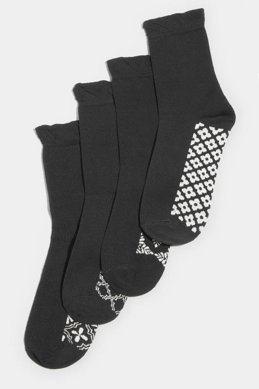 4 PACK Black Tile Print Ankle Socks | Yours Clothing   2