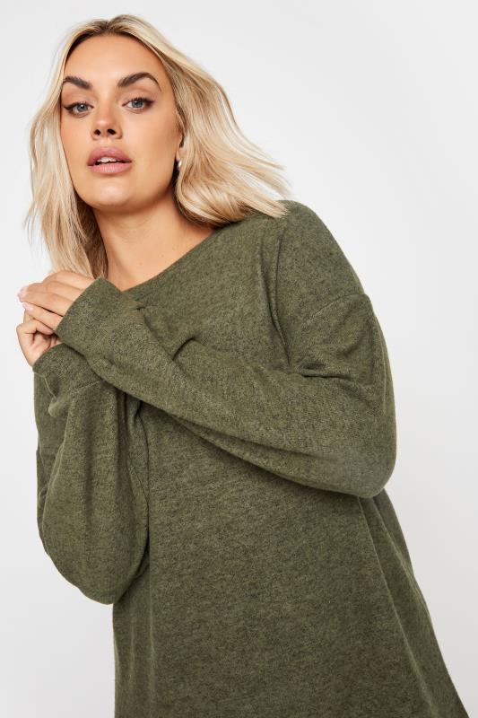 YOURS Plus Size Khaki Green Soft Touch Jumper Dress | Yours Clothing 4