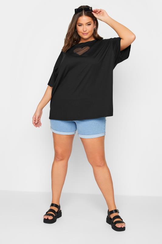 YOURS Plus Size Black Heart Cut Out T-Shirt | Yours Clothing 2