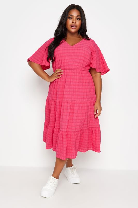 Plus Size  LIMITED COLLECTION Curve Pink Textured Smock Midi Dress
