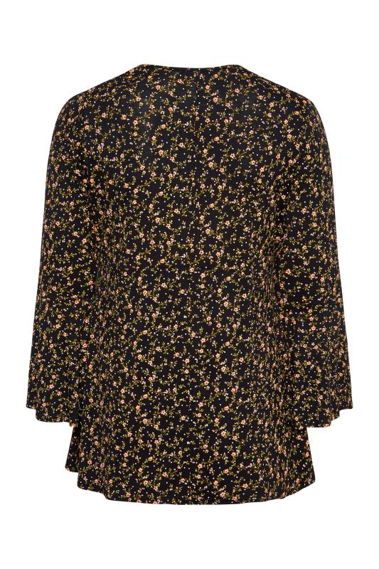 LIMITED COLLECTION Curve Black Ditsy Floral Flare Sleeve Wrap Top_BK.jpg