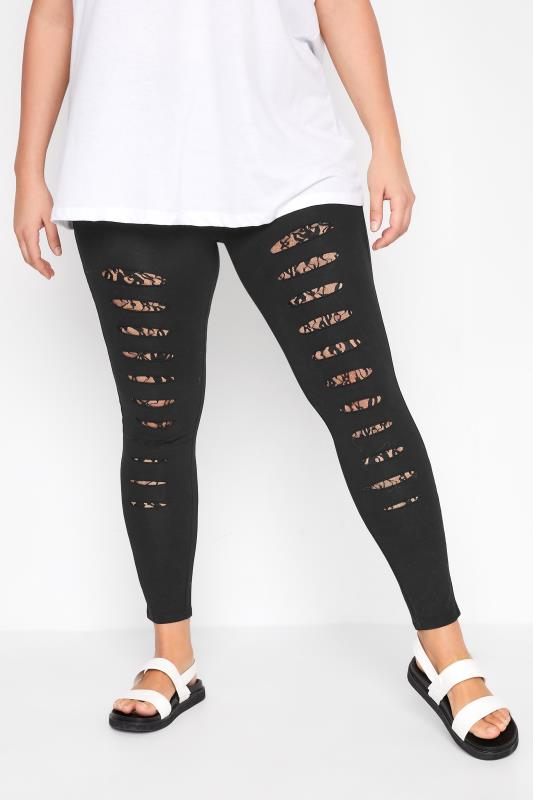 Grande Taille Curve Black Ripped Lace Insert Leggings