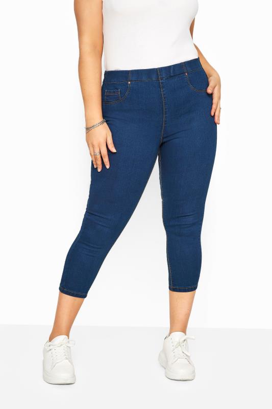 Plus Size Blue Cropped JENNY Jeggings | Yours Clothing  1