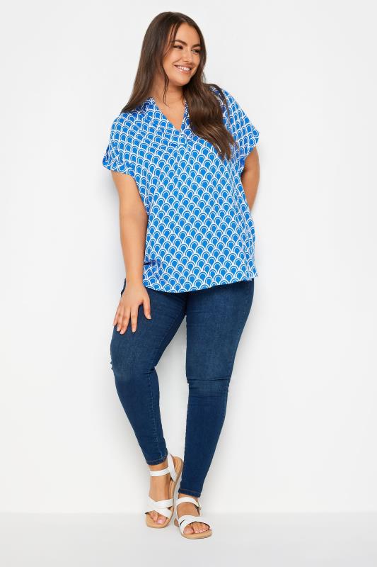 YOURS Plus Size Blue Geometric Print Blouse | Yours Clothing 2