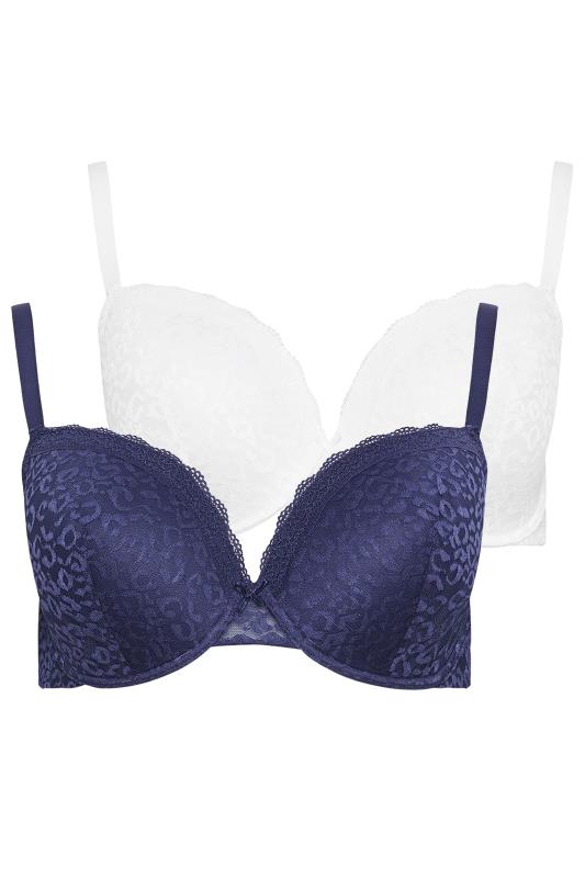 Plus Size  YOURS 2 PACK Blue & White Lace Trim Padded Bras