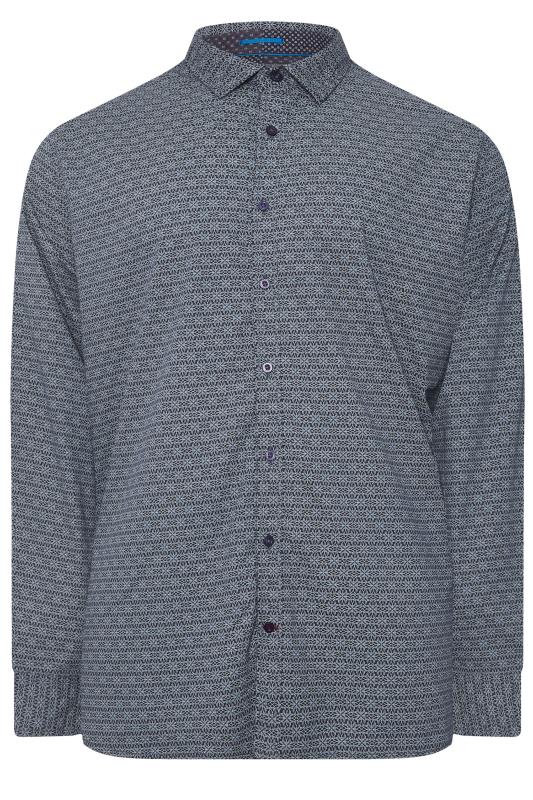 D555 Big & Tall Navy Blue Geometric Print Button Shirt | BadRhino 3