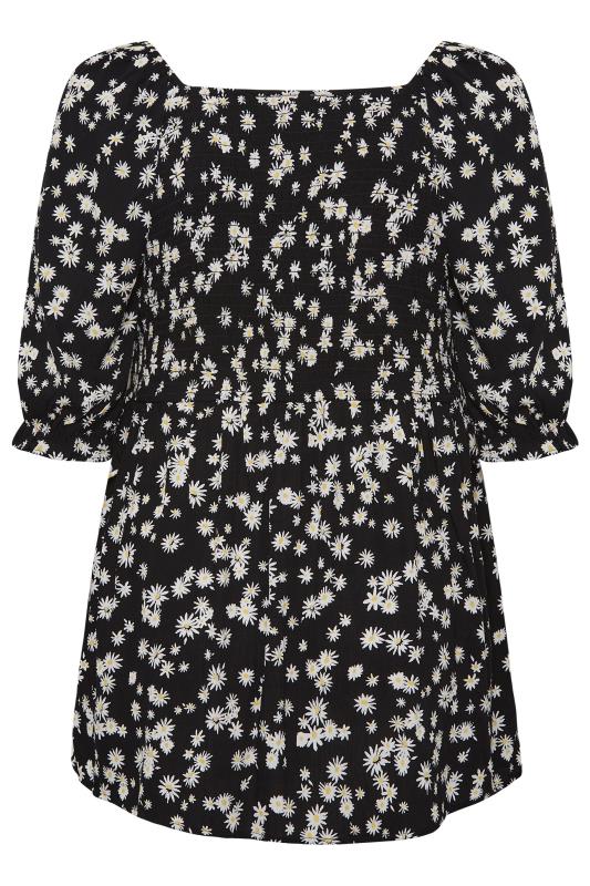 YOURS Plus Size Black Floral Crinkle Shirred Tunic Top | Yours Clothing 7