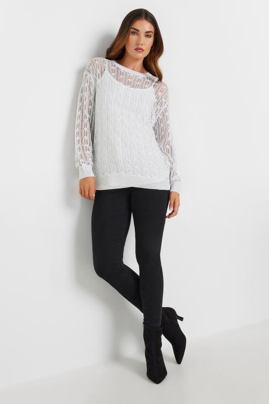 LTS Tall Women's Light Grey Metallic Crochet Jumper | Long Tall Sally 2