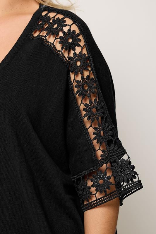 YOURS Plus Size Black Crochet Sleeve Kimono | Yours Clothing 4