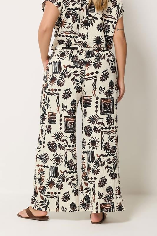 YOURS Plus Size Natural Brown Summer Print Crinkle Wide Leg Trousers | Yours Clothing 2