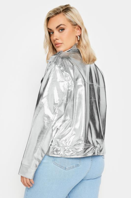 LIMITED COLLECTION Plus Size Silver Metallic Biker Jacket | Yours Clothing 4