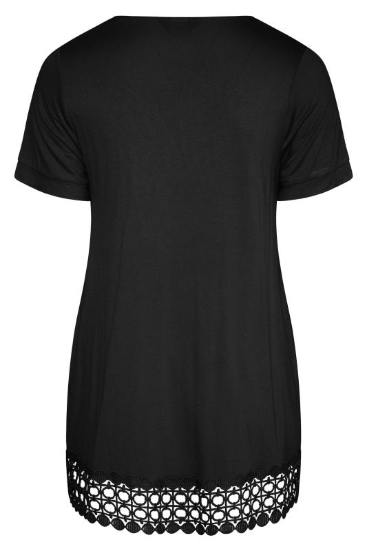 Plus Size Black Crochet Detail Peplum Tunic Top | Yours Clothing 6