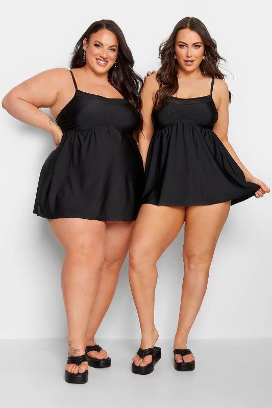Plus Size Black Mesh Panel Tummy Control Swim Dress | Yours Clothing 7