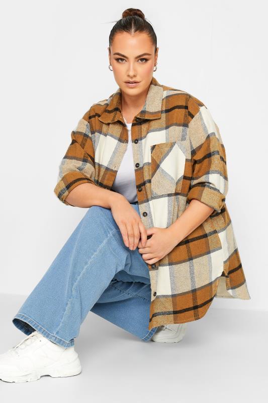 LIMITED COLLECTION Plus Size Beige Brown Check Print Shacket | Yours Clothing 4