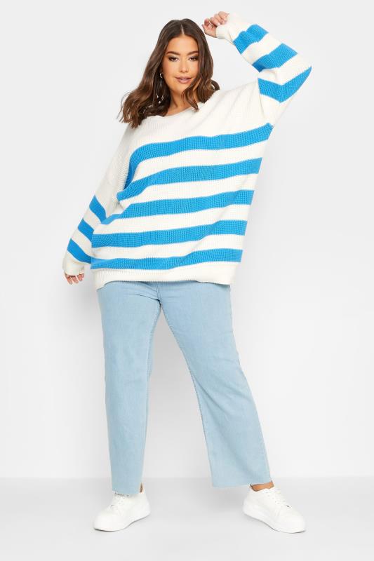 YOURS Plus Size White & Blue Stripe Jumper | Yours Clothing 2