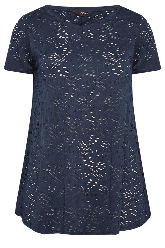 YOURS Curve Plus Size Navy Blue Broderie Swing T-Shirt | Yours Clothing  5