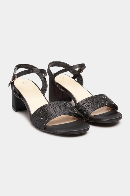 LIMITED COLLECTION Black Satin Embellished Block Heel Sandals in Wide E Fit 2