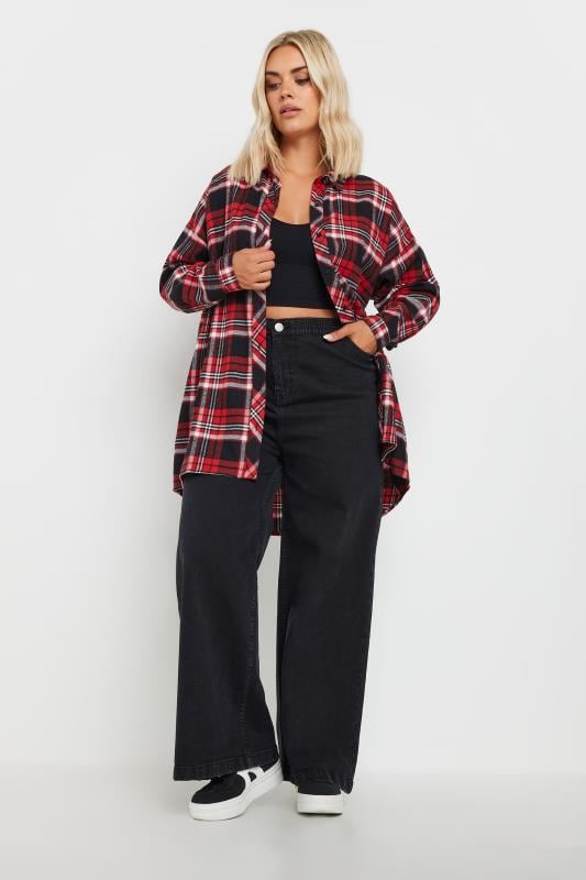 YOURS Plus Size Red Check Print Oversized Shirt | Yours Clothing 3