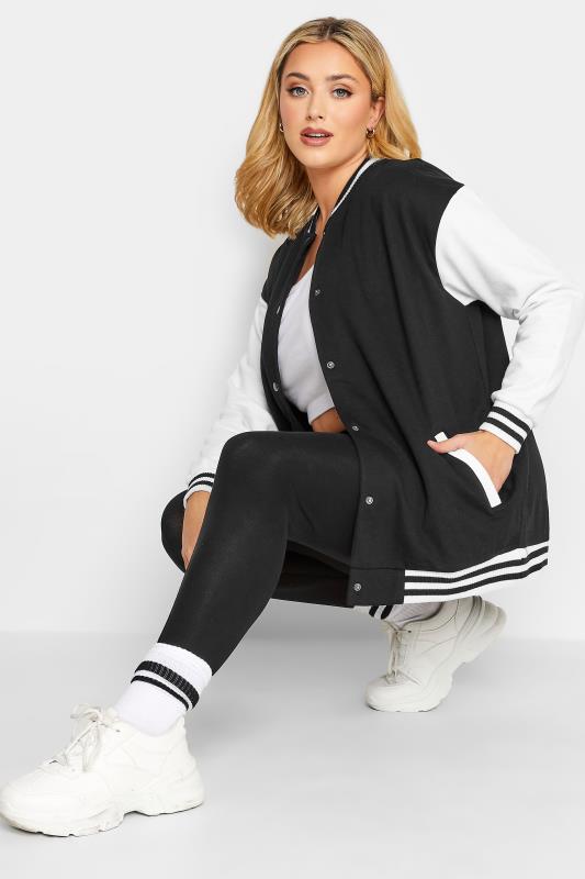 Plus Size Black & White Varsity Bomber Jacket | Yours Clothing 1