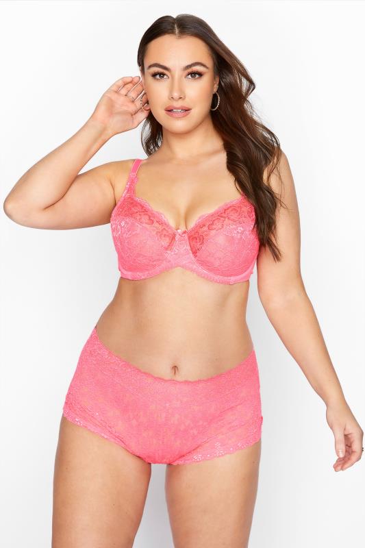 Coral Pink Stretch Lace Wired Bra Size 38DD-48G 2