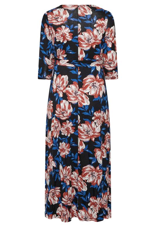 Plus Size Black & Blue Floral V-Neck Maxi Dress | Yours Clothing 7