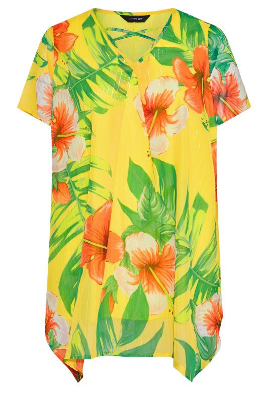 Curve Yellow Tropical Print Cross Front Top 6