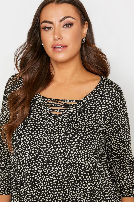 Plus Size Black Spot Lace Up Top | Yours Clothing 4