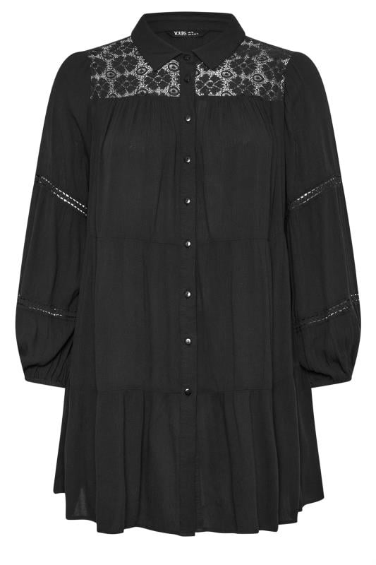 YOURS Plus Size Black Tiered Lace Shirt | Yours Clothing  5