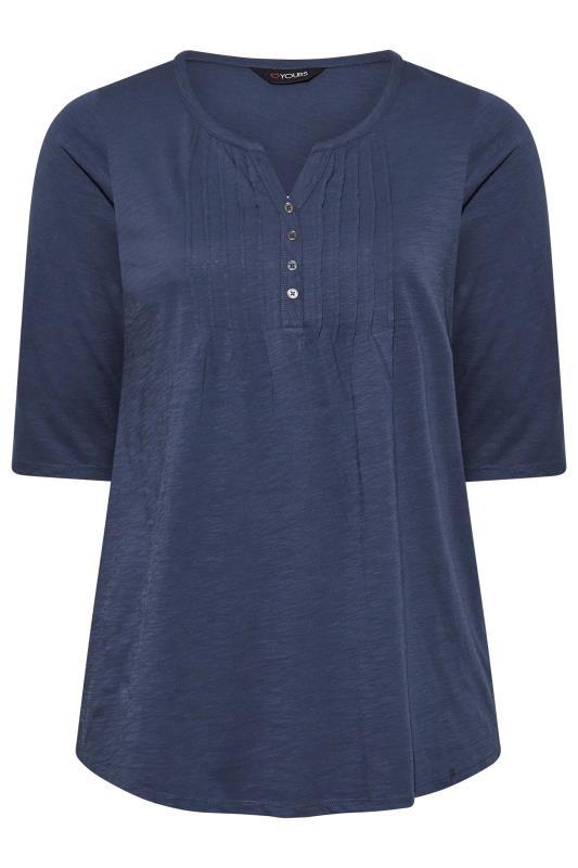 YOURS Curve Plus Size Denim Blue Pintuck Henley T-Shirt | Yours Clothing  6