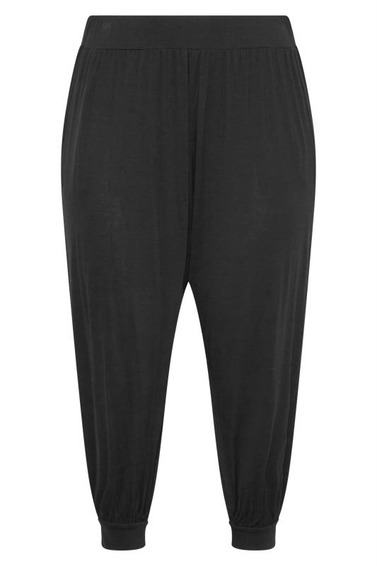 Plus Size Black Cropped Jersey Harem Joggers | Yours Clothing 4