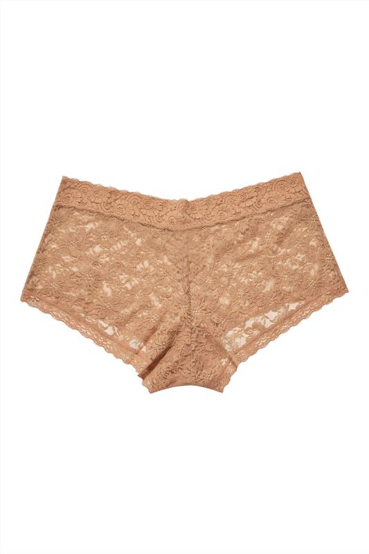 Curve Nude Brown Floral Lace Mid Rise Shorts 5