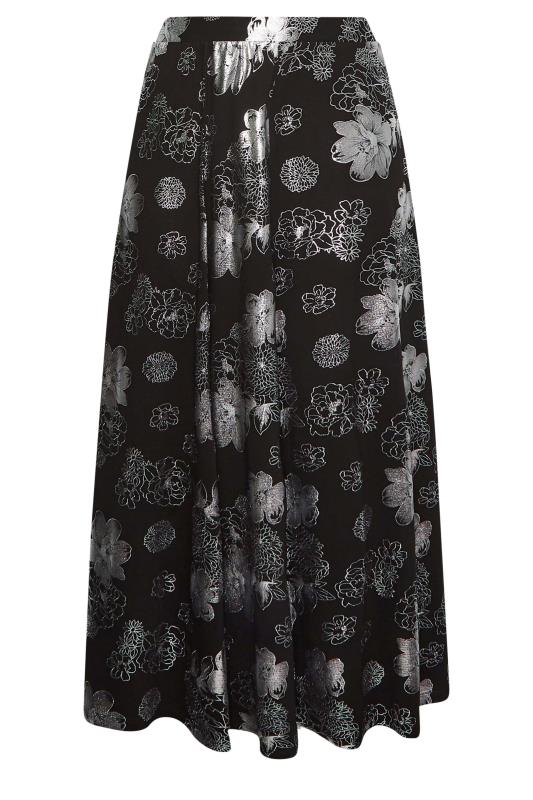YOURS LUXURY Plus Size Black & Silver Floral Foil Printed Skirt | Yours Clothing 6