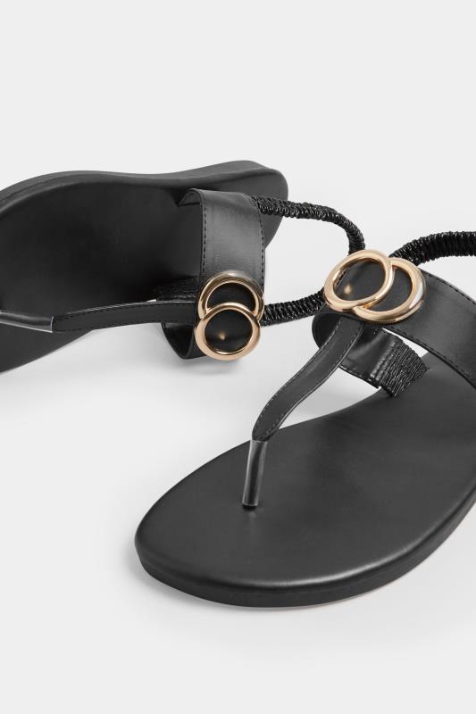 LIMITED COLLECTION Black & Gold Double Ring Toe Thong Sandals In Wide E Fit & Extra Wide EEE Fit 5