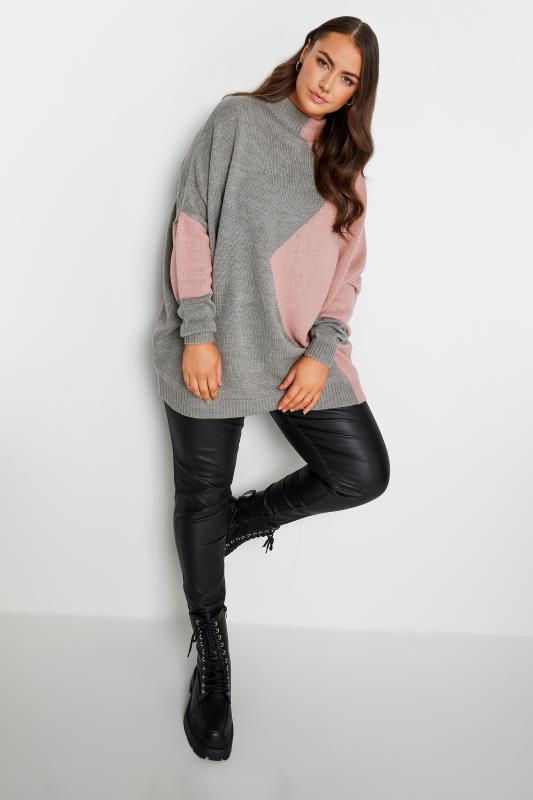 YOURS Plus Size Grey & Pink Colourblock Knitted Jumper | Yours Clothing 2