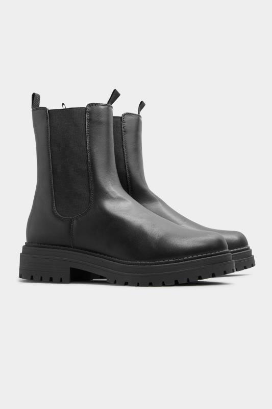 Plus Size  LIMITED COLLECTION Black Leather Look Chunky High Chelsea Boots In Regular Fit