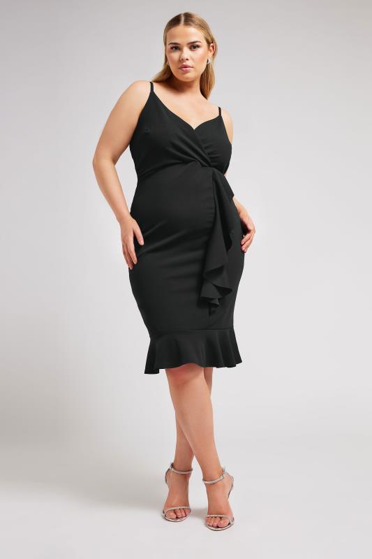 YOURS LONDON Plus Size Black Ruffle Wrap Dress | Yours Clothing 1