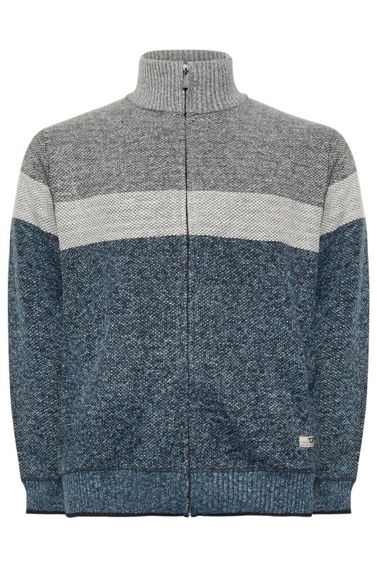 D555 Big & Tall Blue & Grey Colour Block Zip Knitted Jumper | BadRhino 3