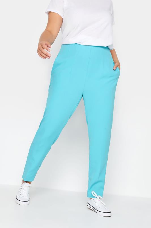 YOURS Plus Size Curve Bright Blue Darted Waist Tapered Trousers  1