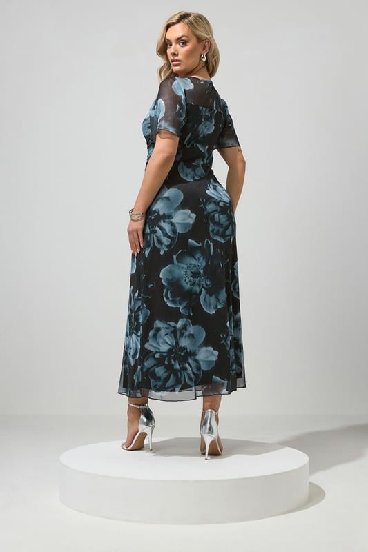 YOURS LONDON Plus Size Black Floral Square Neck Maxi Dress | Yours Clothing 2